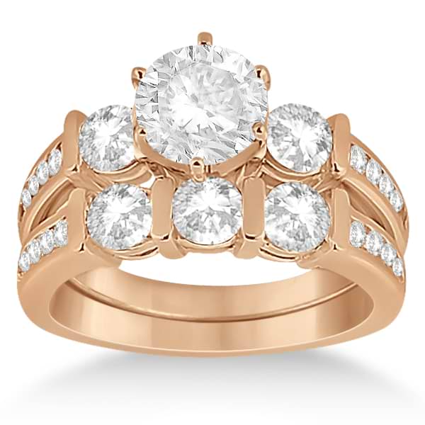 Channel & Bar-Set 3-Stone Diamond Bridal Set 14k Rose Gold (1.40ct)
