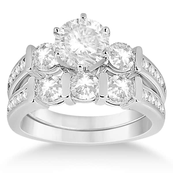 Channel & Bar-Set 3-Stone Diamond Bridal Set 18k White Gold (1.40ct)