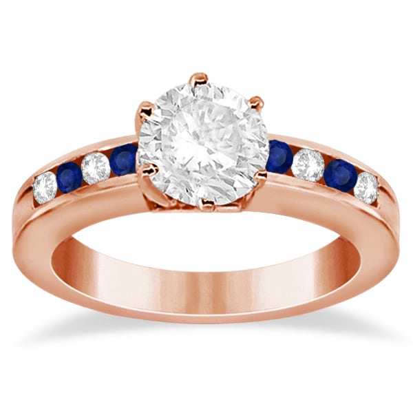 Channel Diamond & Blue Sapphire Engagement Ring 14K R Gold (0.40ct)