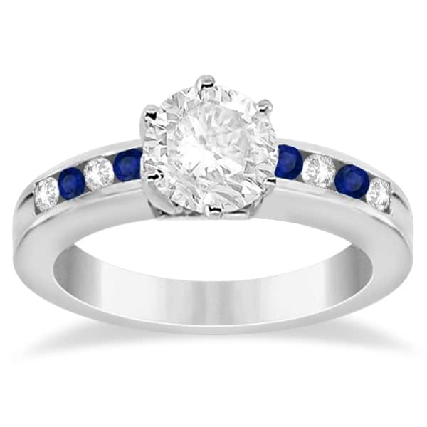 Channel Diamond & Blue Sapphire Engagement Ring 14K W Gold (0.40ct)