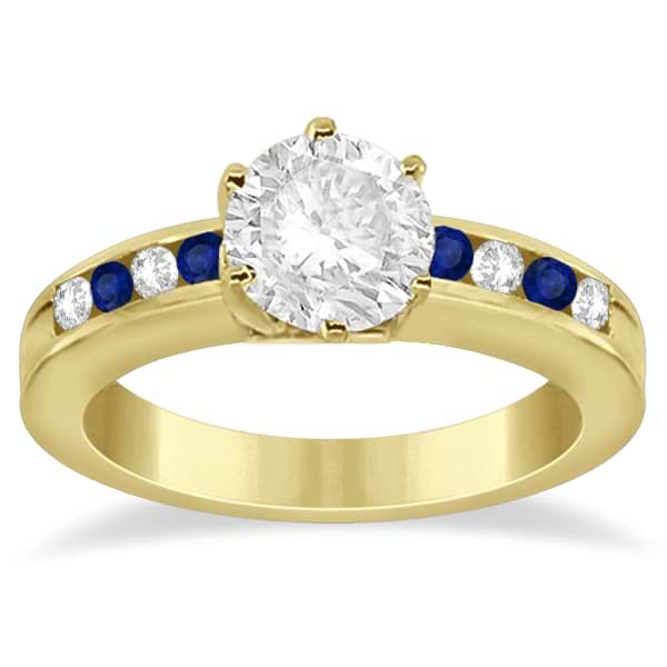 Channel Diamond & Blue Sapphire Engagement Ring 14K Y Gold (0.40ct)