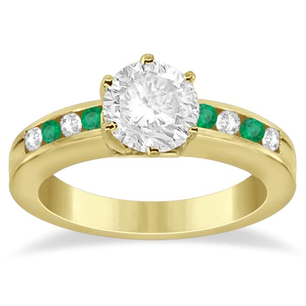 Channel Diamond & Emerald Engagement Ring 14K Yellow Gold (0.40ct)