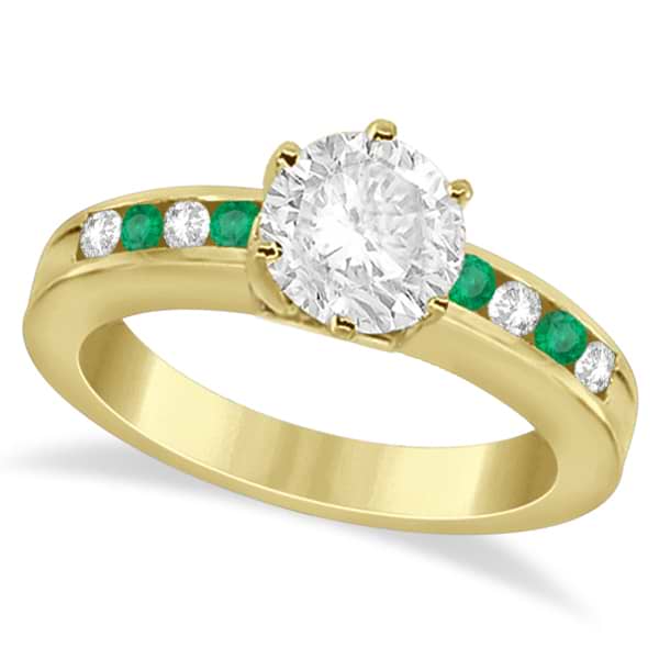 Channel Diamond & Emerald Engagement Ring 14K Yellow Gold (0.40ct)