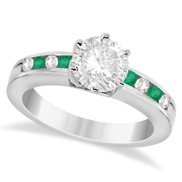 Channel Diamond & Emerald Engagement Ring 18K White Gold (0.40ct)