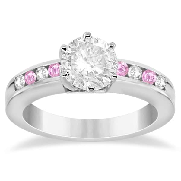 Custom Channel Diamond & Pink Sapphire Engagement Ring 14K W Gold (0.40ct)