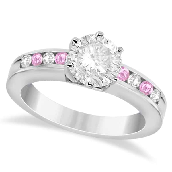 Channel Diamond & Pink Sapphire Engagement Ring 14K W Gold (0.40ct)