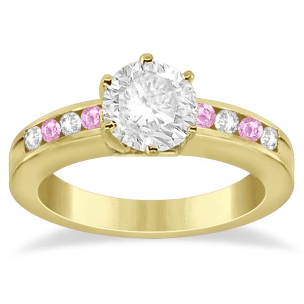 Channel Diamond & Pink Sapphire Engagement Ring 14K Y Gold (0.40ct)