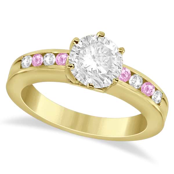 Channel Diamond & Pink Sapphire Engagement Ring 14K Y Gold (0.40ct)
