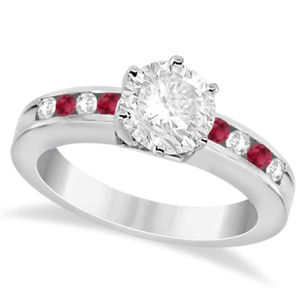 Channel Diamond & Ruby Engagement Ring 14K White Gold (0.40ct)