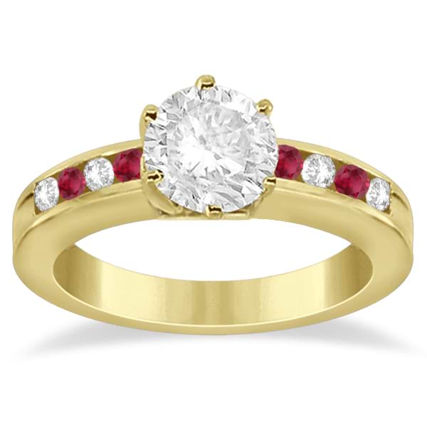 Channel Diamond & Ruby Engagement Ring 14K Yellow Gold (0.40ct)