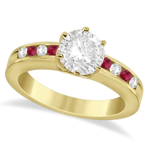 Channel Diamond & Ruby Engagement Ring 14K Yellow Gold (0.40ct)