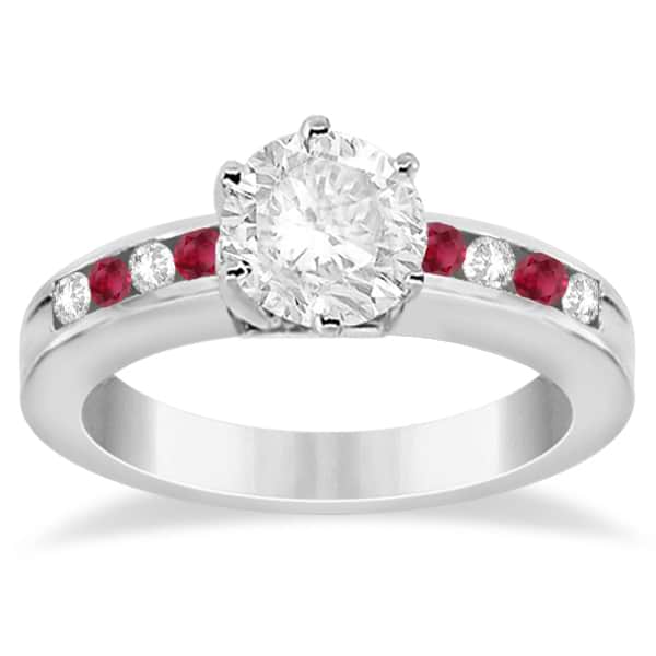 Channel Diamond & Ruby Engagement Ring 18K White Gold (0.40ct)