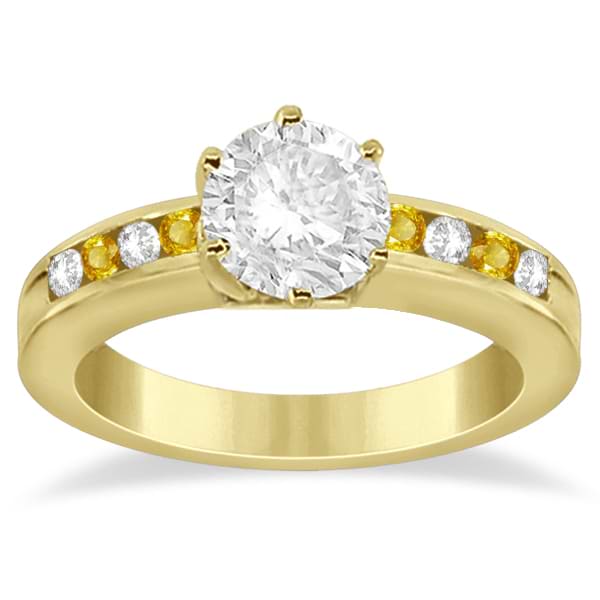 Channel Diamond & Yellow Sapphire Engagement Ring 18K Y Gold (0.40ct)