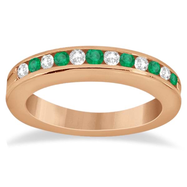 Semi-Eternity Emerald Gemstone Bridal Set 14K Rose Gold (0.96ct)