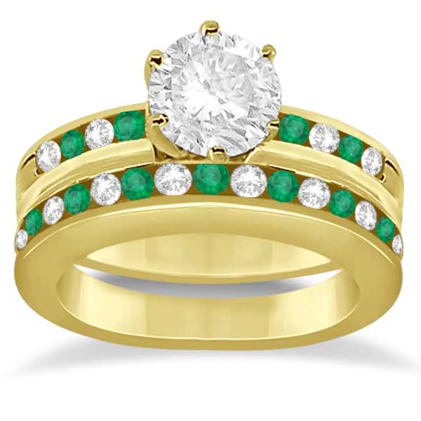 Semi-Eternity Emerald Gemstone Bridal Set 14K Yellow Gold (0.96ct)