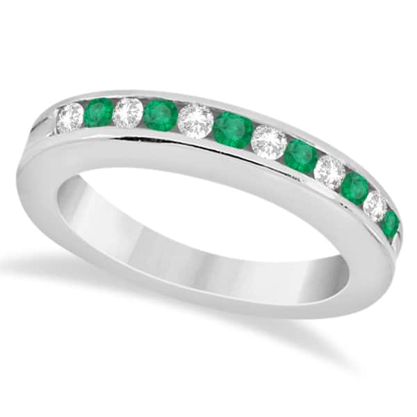 Semi-Eternity Emerald Gemstone Bridal Set 18K White Gold (0.96ct)