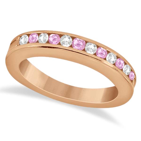 Semi-Eternity Pink Sapphire Gem Bridal Set 14K Rose Gold (0.96ct)