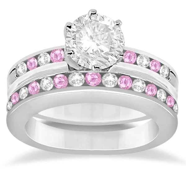 Semi-Eternity Pink Sapphire Gem Bridal Set 14K White Gold (0.96ct)