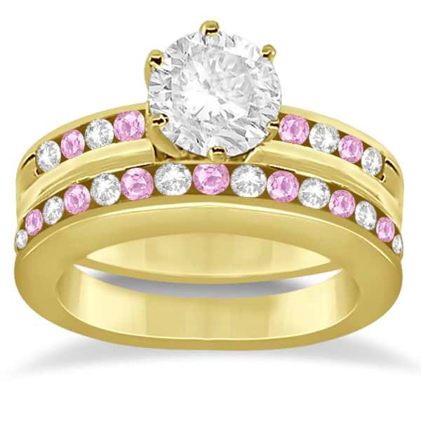 Semi-Eternity Pink Sapphire Gem Bridal Set 18K Yellow Gold (0.96ct)