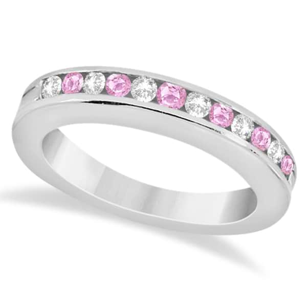 Semi-Eternity Pink Sapphire Gem Bridal Set Platinum (0.96ct)