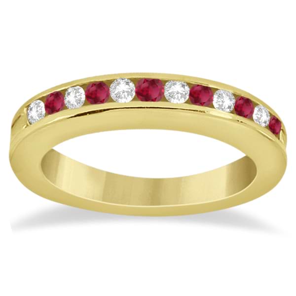 Semi-Eternity Ruby Gemstone & Diamond Bridal Set 18K Yellow Gold 0.96ct