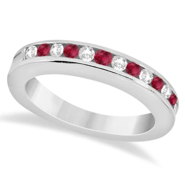 Semi-Eternity Ruby Gemstone & Diamond Bridal Set Platinum 0.96ct