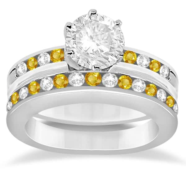 Semi-Eternity Yellow Sapphire Gem Bridal Set 14K White Gold (0.96ct)