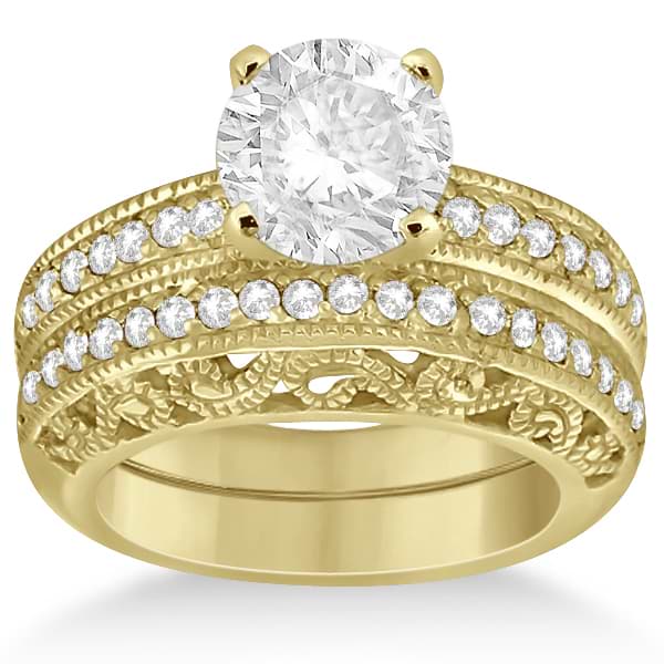 Vintage Filigree Diamond Bridal Ring Set 14K Yellow Gold (0.64ct)