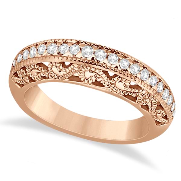 Vintage Filigree Diamond Wedding Ring 14K Rose Gold (0.32ct)