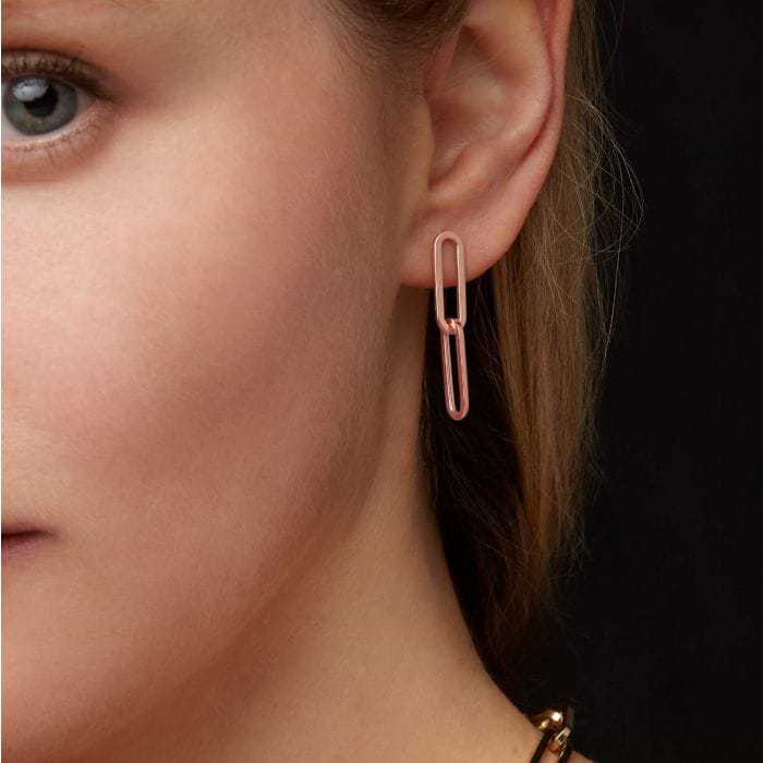 Two Link Chain Paperclip Drop Earrings 14k Rose Gold