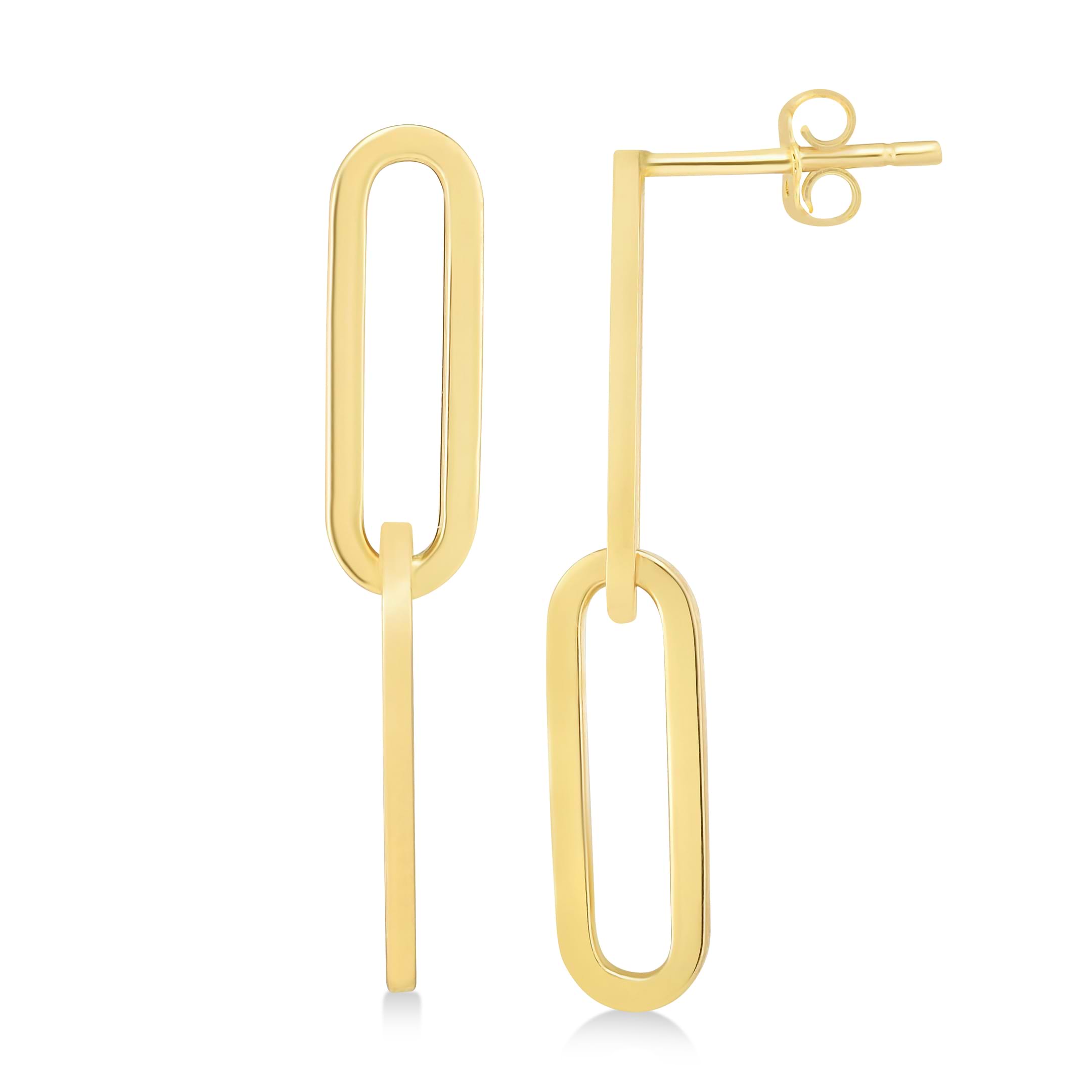 Two Link Chain Paperclip Drop Earrings 14k Yellow Gold