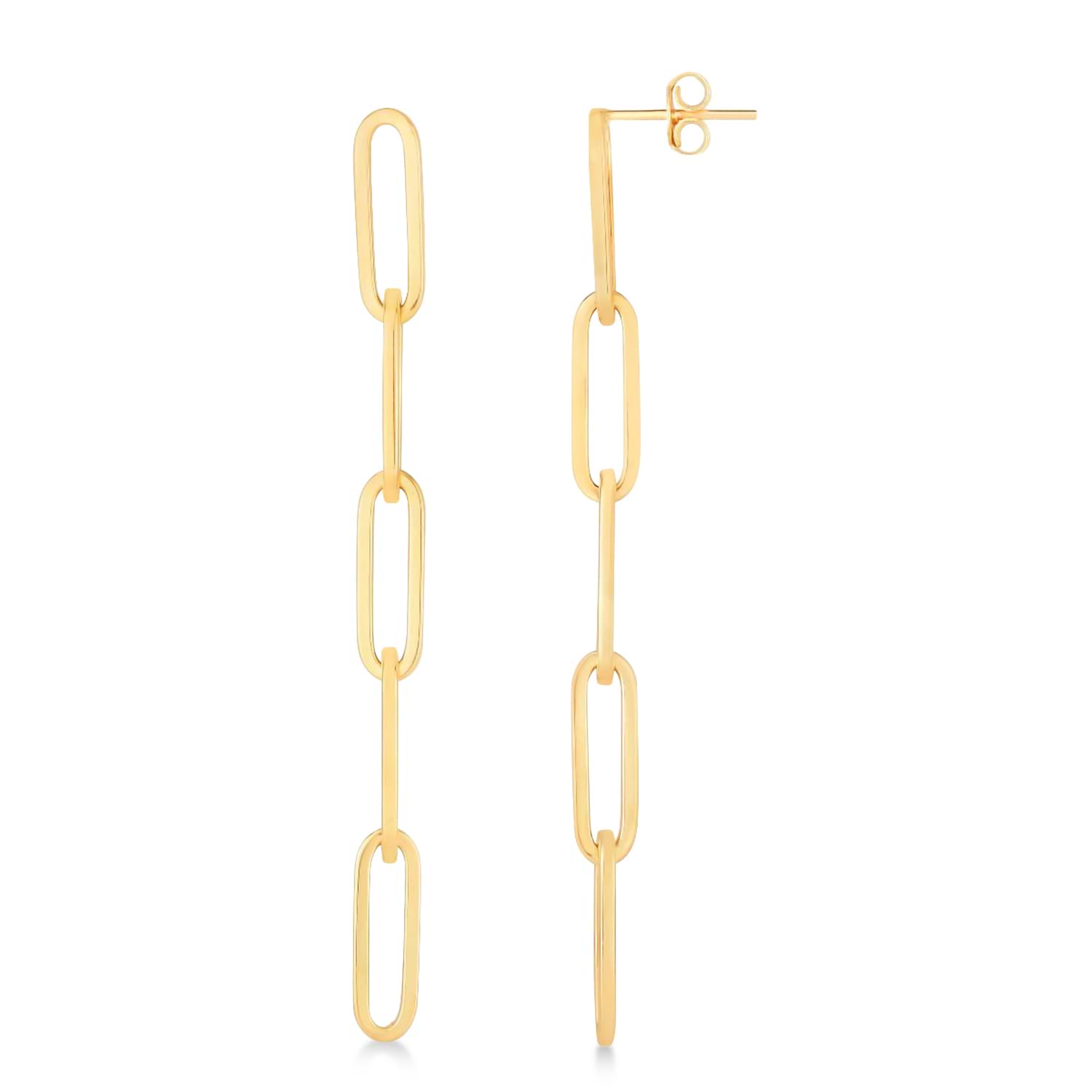 Five Link Chain Paperclip Drop Earrings 14k Yellow Gold