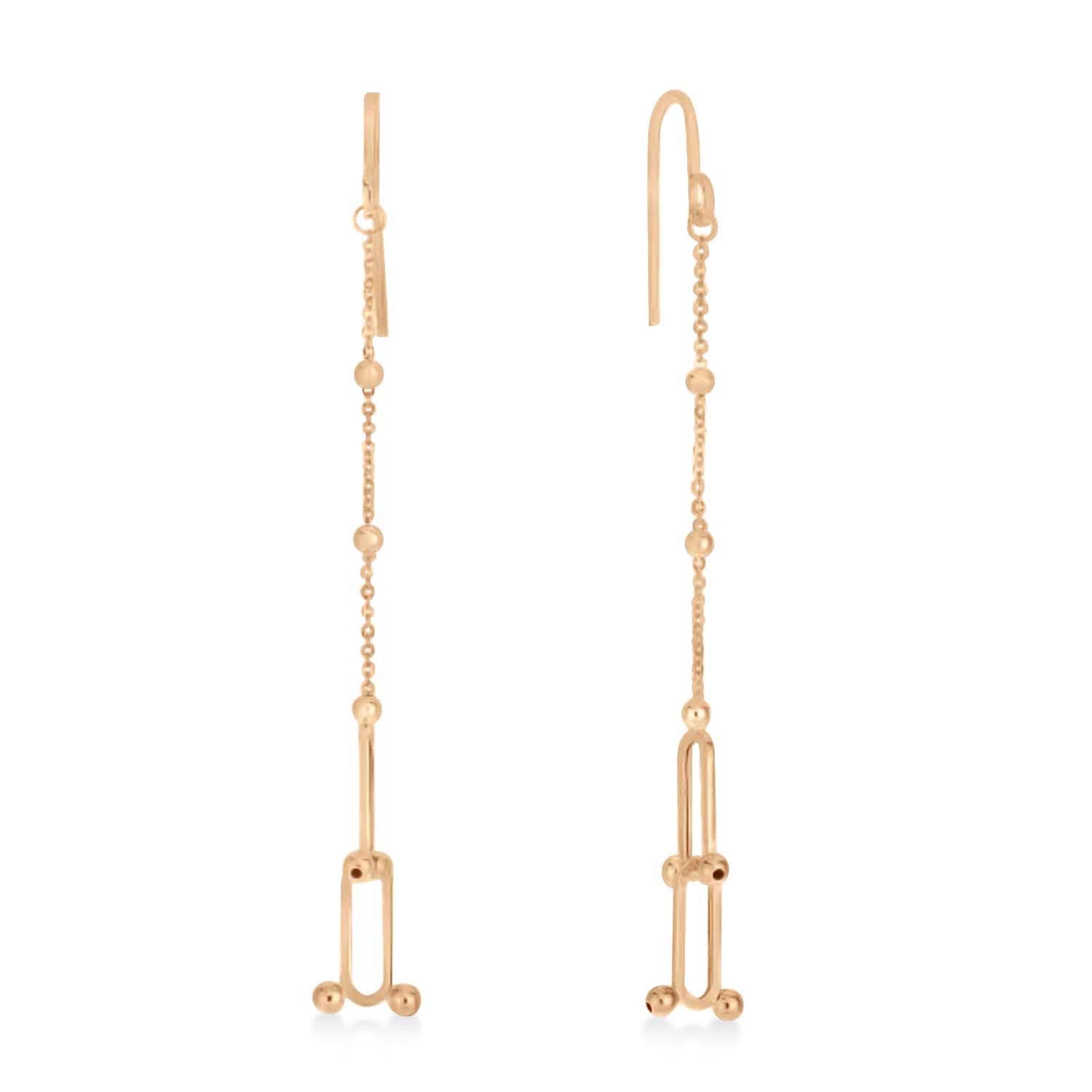 U-Link Paperclip Bead Hardwear Drop Earrings 14k Rose Gold