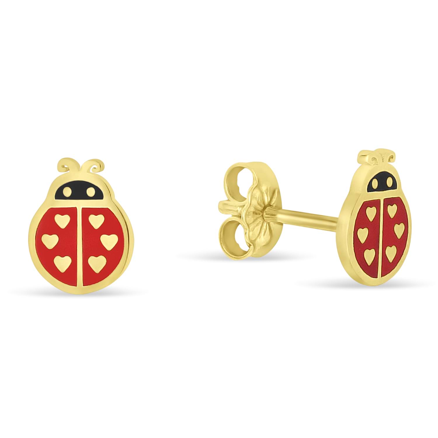 Ladybug Enamel Earrings 14k Yellow Gold