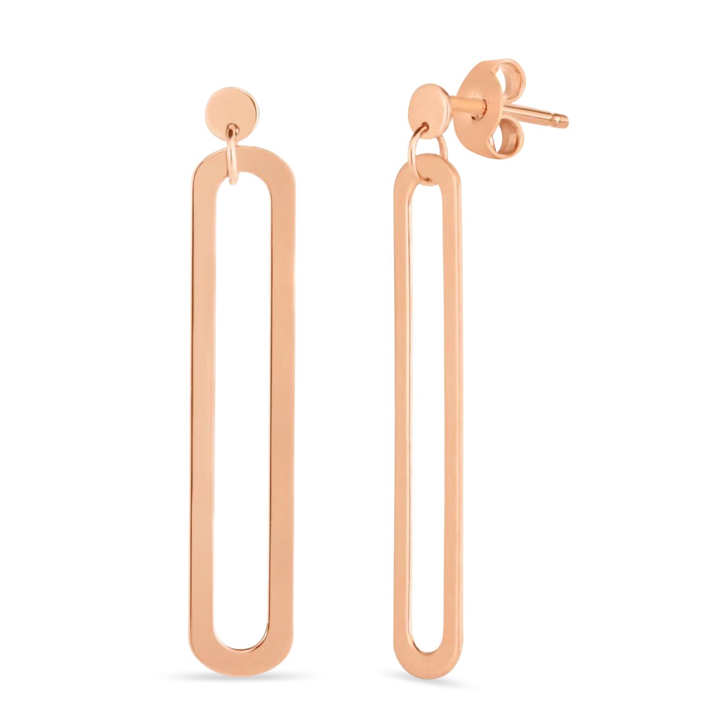 Single Paperclip Link Dangle Drop Earrings 14k Rose Gold