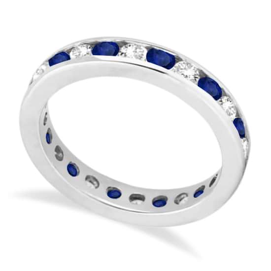 Channel-Set Sapphire & Diamond Eternity Ring 14k White Gold (1.50ct)