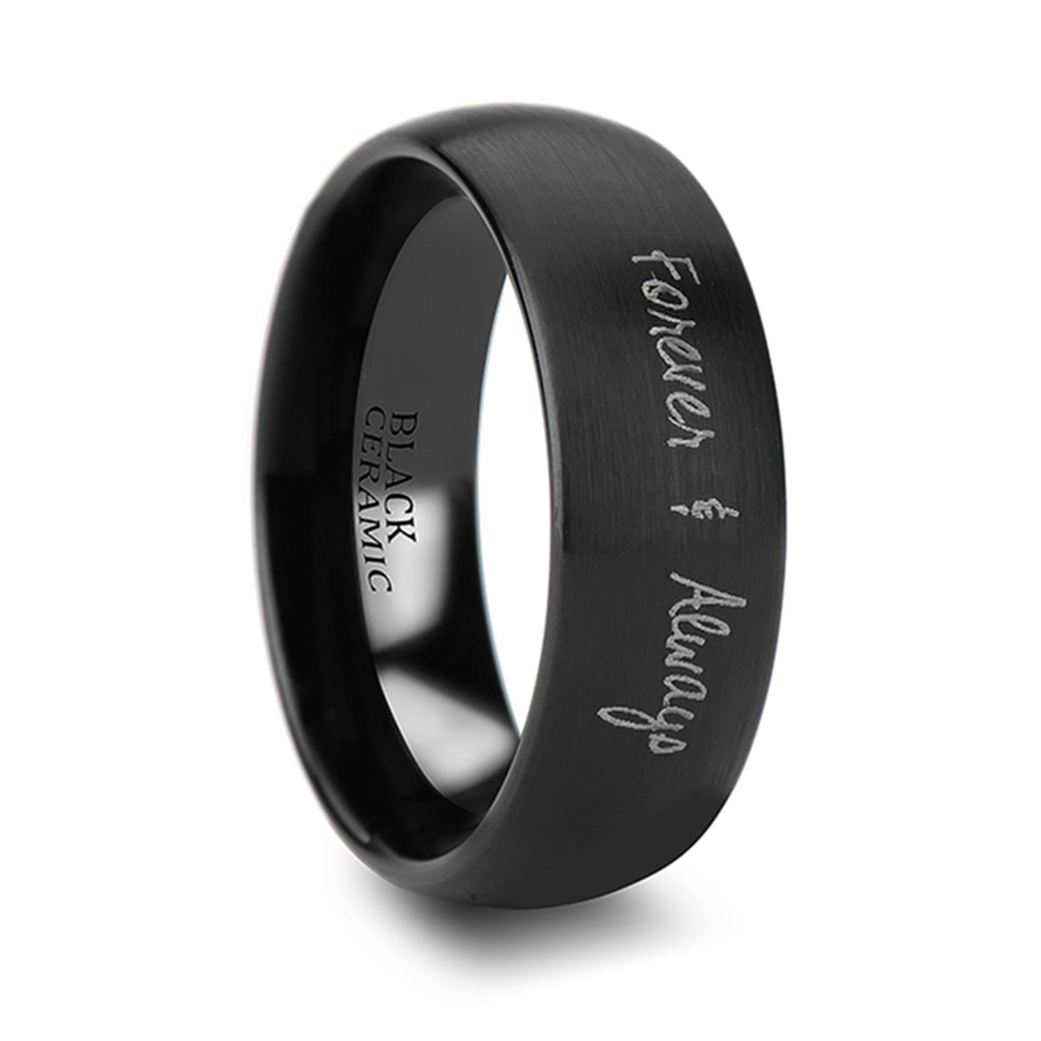 Burnished & Domed Handwritten Engraved Tungsten Ring (12MM)