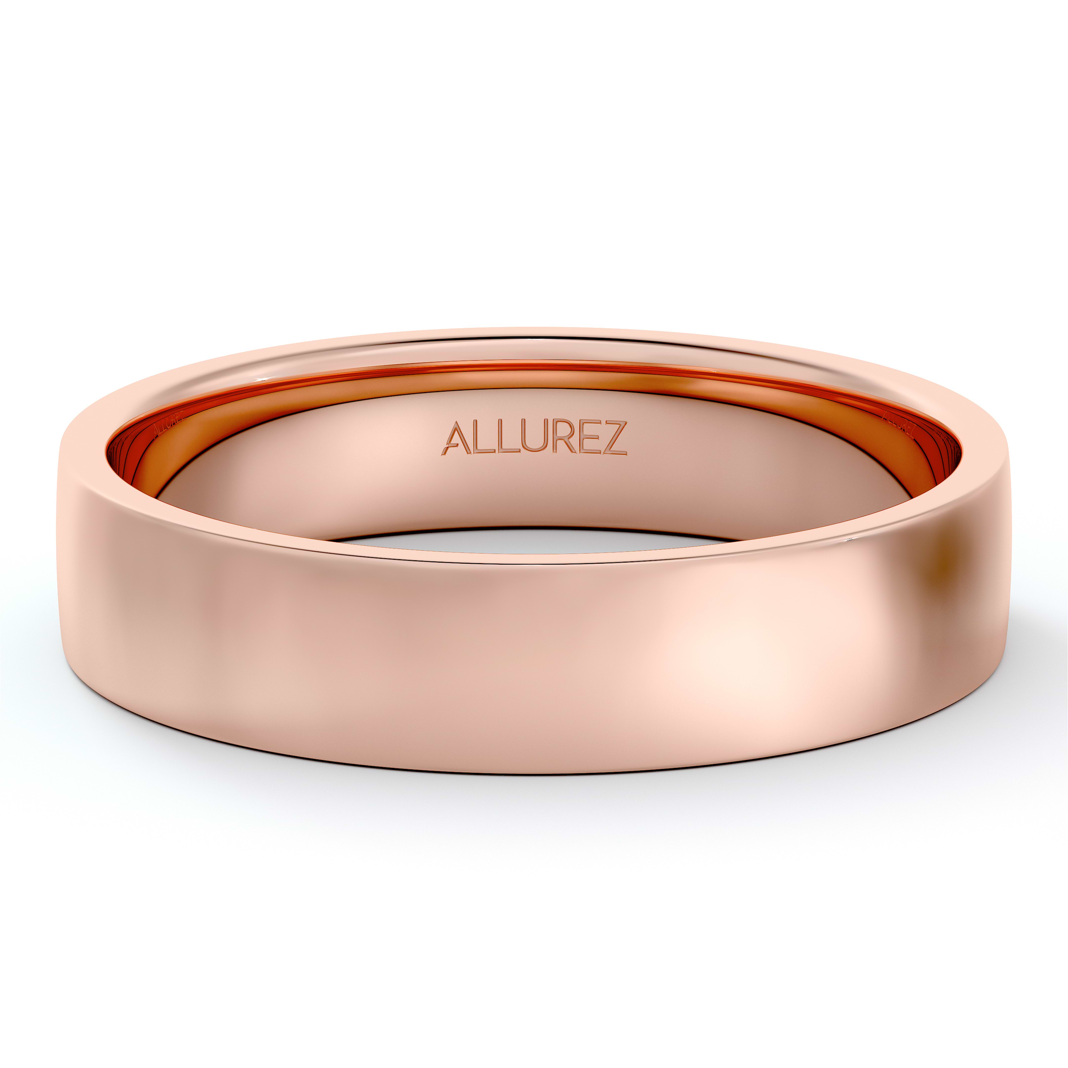 Flat Comfort-Fit Plain Ring Wedding Band 14k Rose Gold (4mm)