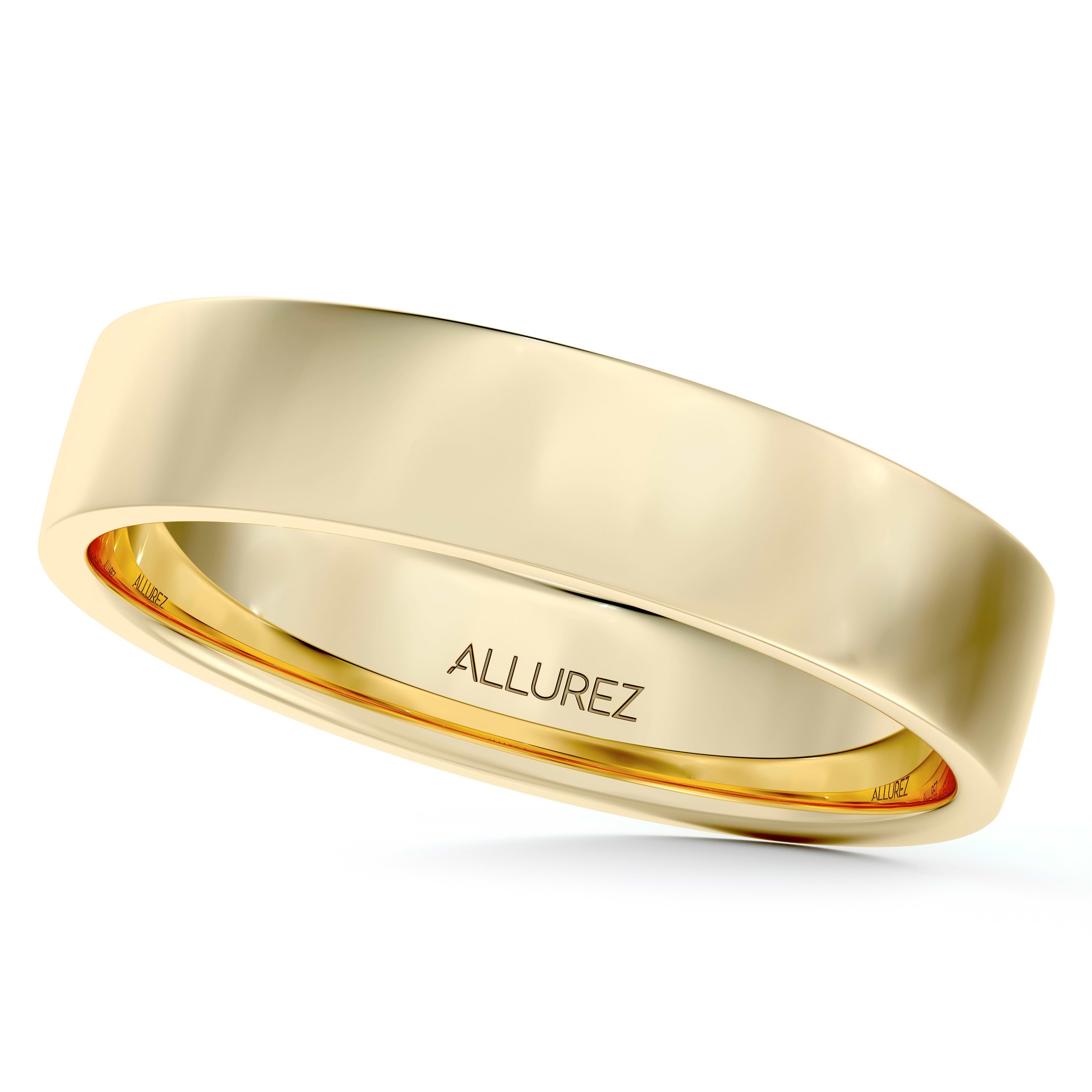 14k Yellow Gold Plain Wedding Band Flat Comfort-Fit Plain Ring (4 mm)