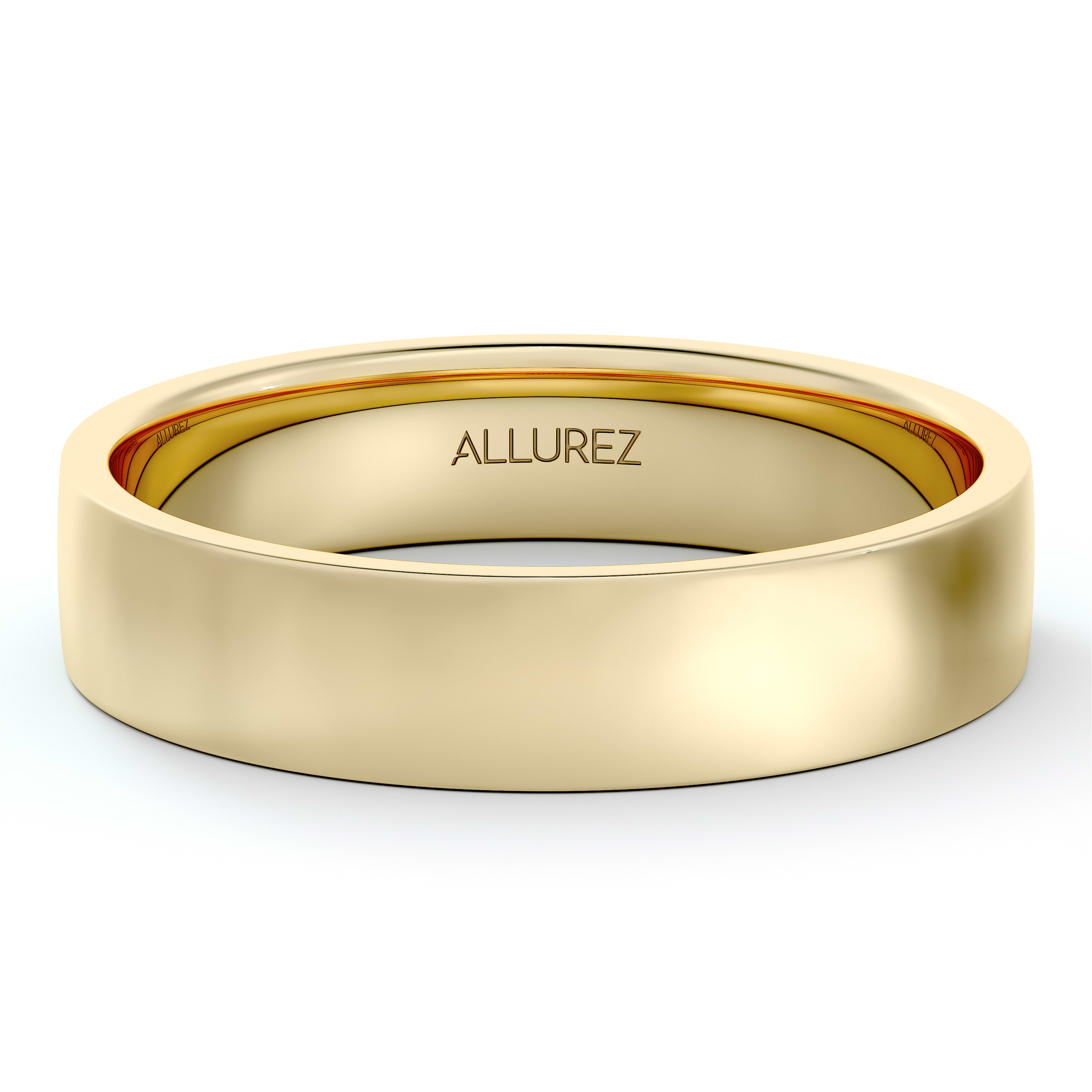 14k Yellow Gold Plain Wedding Band Flat Comfort-Fit Plain Ring (4 mm)
