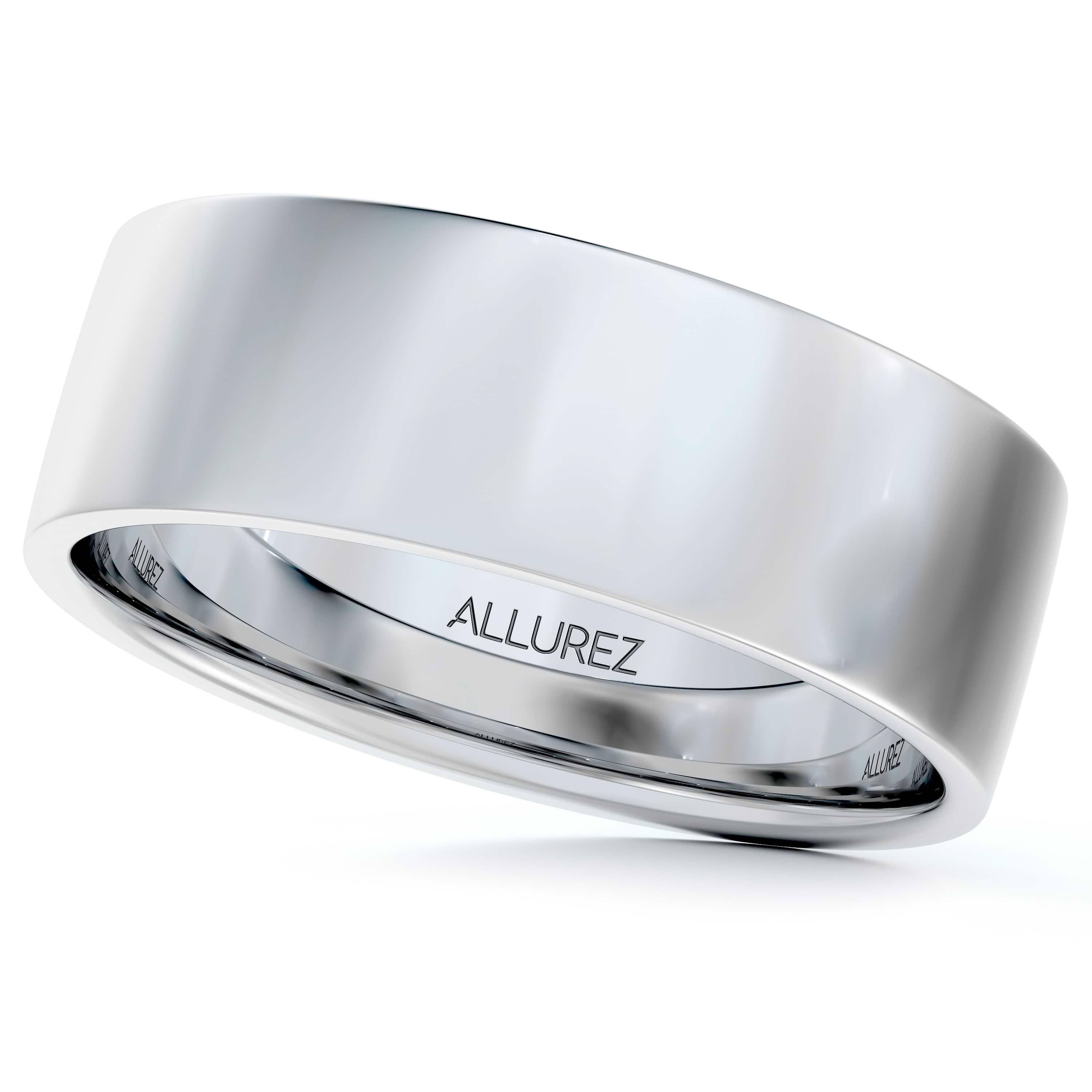 18k White Gold Wedding Band Flat Comfort-Fit Ring (6 mm)