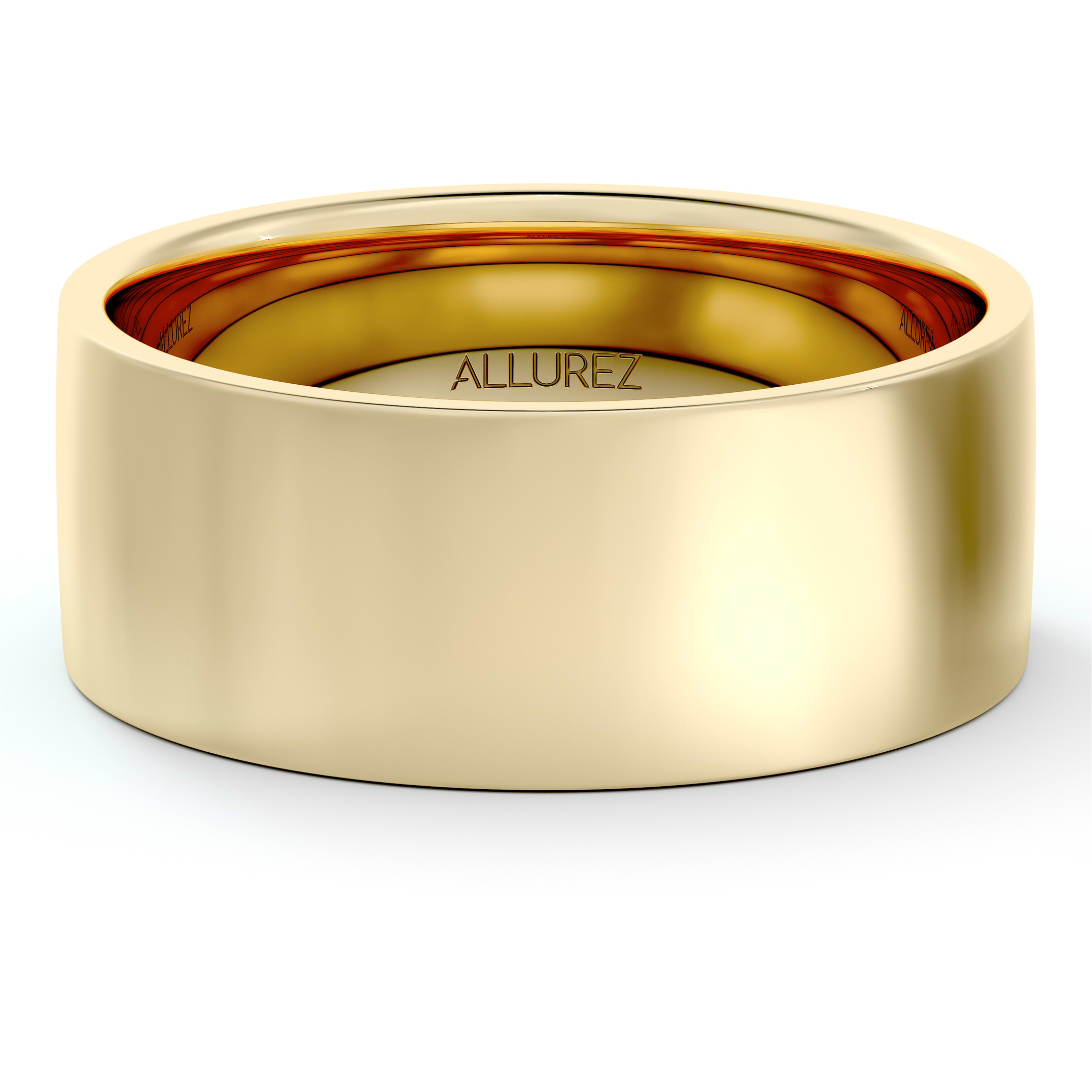 14k Yellow Gold Plain Wedding Band Flat Comfort-Fit Plain Ring (7 mm)
