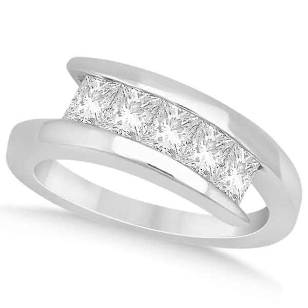 Five Stone Princess Diamond Ring Tension Set 14k White Gold (0.50ct)
