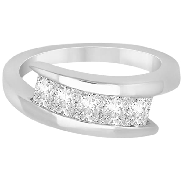 Five Stone Princess Diamond Ring Tension Set 14k White Gold 0.50ct - U4537