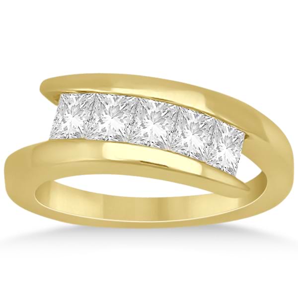 Five Stone Princess Diamond Ring Tension Set 14k Yellow Gold (0.50ct)