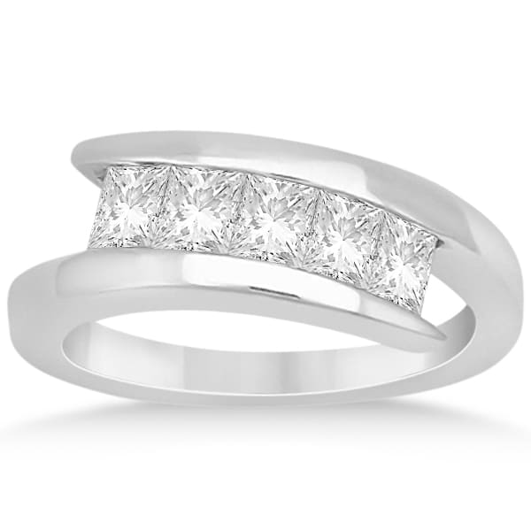 Five Stone Princess Diamond Ring Tension Set Palladium (0.50ct)
