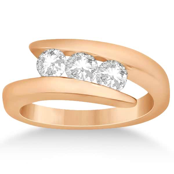 Three Stone Diamond Journey Ring Tension Set 14K Rose Gold 0.60ctw
