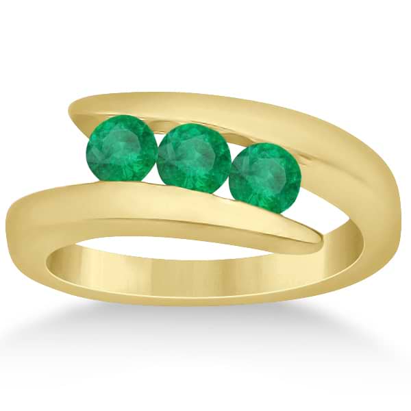 Emerald Three Stone Journey Ring Tension Set in 14K Yellow Gold 0.72ct