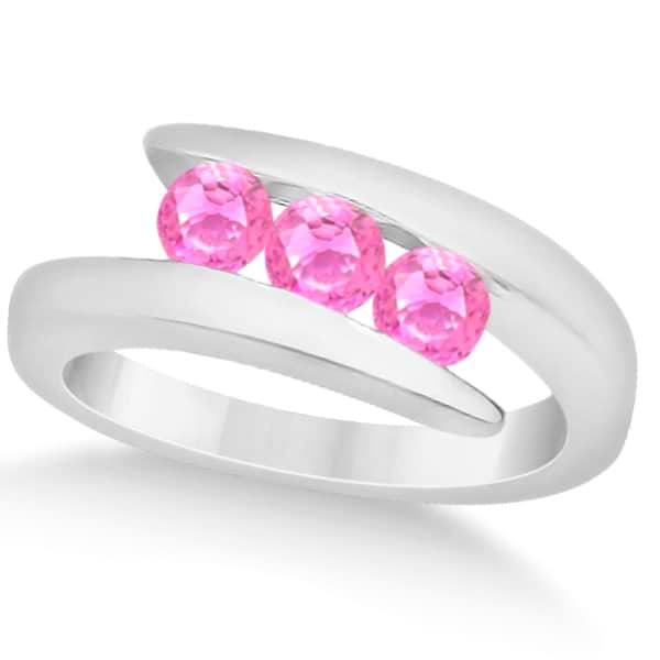 Pink Sapphire Journey Ring Tension Set in 14K White Gold 0.90ctw