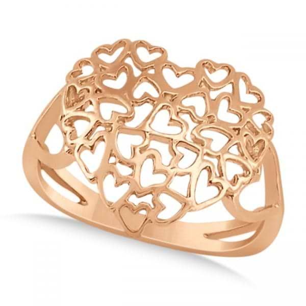 Carved Open Heart Shaped Ring Crafted in 14k Rose Gold